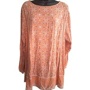J. Jill Shirt XL Peach Color Patterned Blouse Lightweight Long Sleeve Top